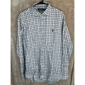 🚀 Polo Ralph Lauren Performance‎ Button Down Shirt Mens L Blue Gray Plaid Check